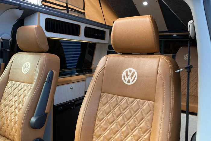 Brown stitched seats