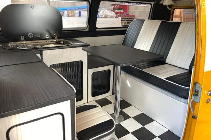 Black and white interior camper